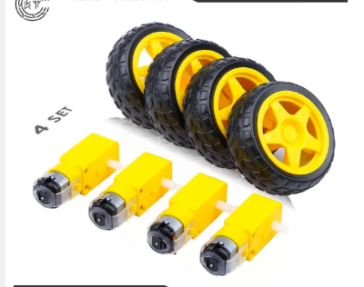 Picture of Dc Gear Motor Dual Shaft And Robotic Car Wheel for RC Car (4 Pair = 4 Yellow Motor + 4 Wheel 65mm)