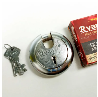 Picture of 90mm Round Big shutter lock / Tala. specially made for Heavy duty shutter security. - Silver