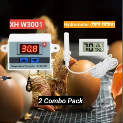 Picture of Mini Hydrometer Digital Temperature and Humidity Meter for Egg Incubator Laboratory Aquarium with Temperature Range And XH-W3001 Digital Temperature Controller LED Display Thermometer Controller Supply DC12/AC220V Using Egg Incubator Equivalent W1209 - 50 gm