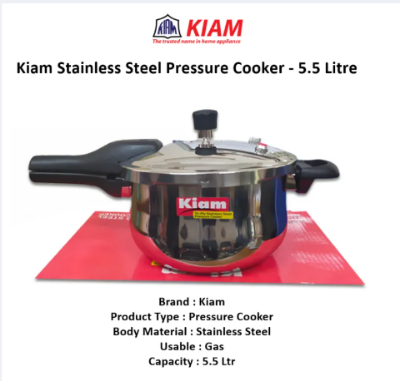 Picture of Kiam Stainless Steel Pressure Cooker - 5.5 Litre Capacity For Quick And Easy Meals - Silver