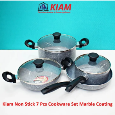 Picture of Kiam Non Stick 7 In 1 Piece Non-Induction Cookware Set Marble Coating Layers For Superior - Black