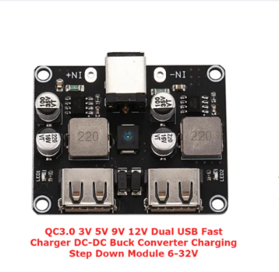Picture of QC3.0 QC2.0 3V 5V 12V USB DC-DC Buck Converter Charging Step Down Module 9V 12V 24V to Fast Quick Charger- 2 USB - Black