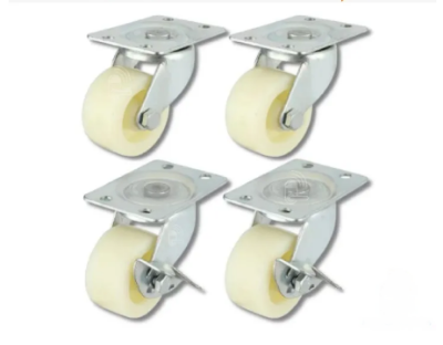 Picture of 2" 4PC Universal Swivel Casters Furniture Wheel Castor White PP Nylon Dual Roller Wheel For Platform Trolley Chair Fixed Swivel-MHN - White