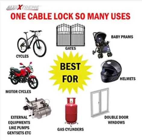 Picture of Bicycle Lock Heavy Duty Multipurpose Cable Lock for Bike, Luggage, Helmet, Steel Keylock, Anti-Theft (Multicolor) - Multicolor
