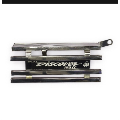 Picture of Premium Quality  Bajaj Discover 100  Bike  Stainless  Steel  Silencer  Cover  Box khacha With Laser  Print Bike Name