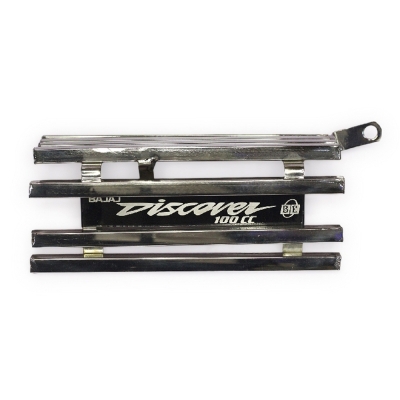 Picture of Premium Quality  Bajaj Discover 100 Bike Stainless  Steel silencer Cover Box khacha With Laser Print Bike Name