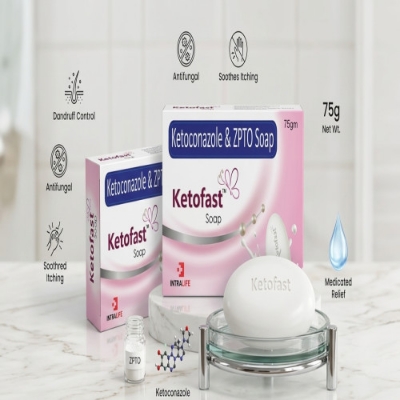 Picture of Ketofast Ketoconazole & ZPTO Soap (75gm) - Medicated Skin & Scalp Care