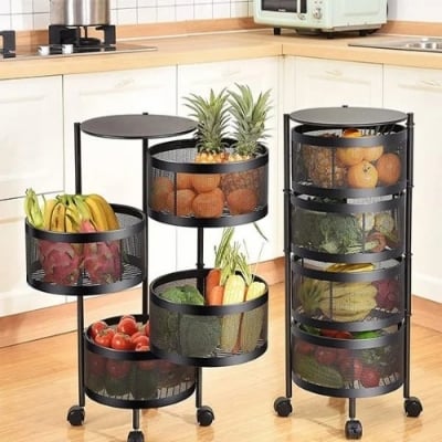 Picture of 4 Layer 360 degree rotating vegetable shelf Kitchen floor multi-layer multi-function round vegetable basket storage rack