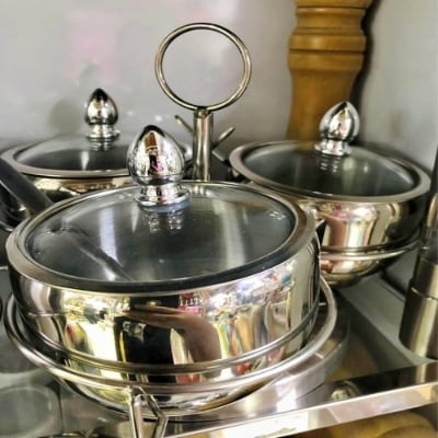 Picture of 3pcs Stainless Steel Spice Jar with Revolving Stand Silver Color
