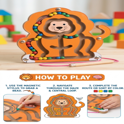 Picture of Magnetic Maze Puzzle Board for Kids - Lion Design Educational Toy
