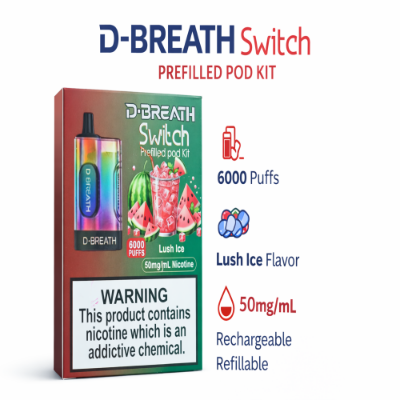 Picture of D-Breath Switch Prefilled Pod Kit Lush Ice Flavor 6000 Puff
