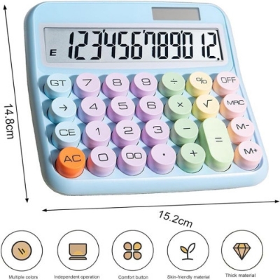 Picture of AAMATY Mechanical Switch Calculator - 12-Digit Large LCD Display | Big Buttons, Battery & Solar Powered | Colorful Candy Design for , School & Home Use