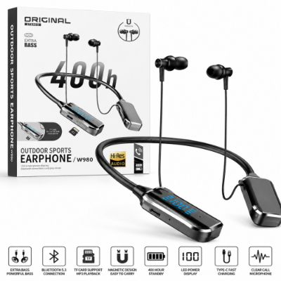 Picture of W980 Bluetooth Neckband Earphone with Extra Bass & TF Card Support