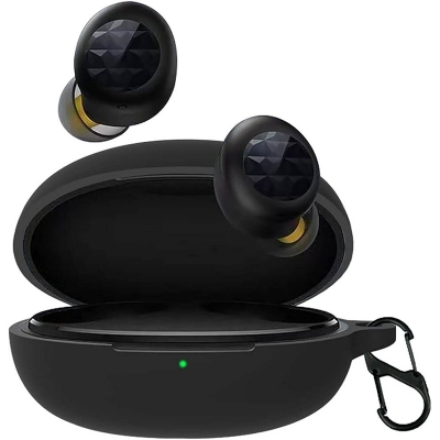 Picture of Realme Buds Q 2 Only cover Premium Artificial Carrying cover Shockproof Earbuds Protective Cover Box For Buds Soft Silicone Bluetooth Headphone Cover-Black