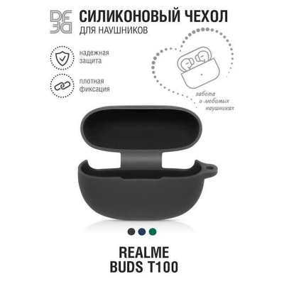 Picture of Realme T100 Only cover Premium Artificial Carrying cover Shockproof Earbuds Protective Cover Box For Buds Soft Silicone Bluetooth Headphone Cover-Black