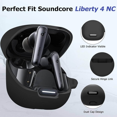 Picture of Anker Soundcore Liberty 4 NC Earbuds Protective Cover - Premium Shockproof Silicone Case-Black