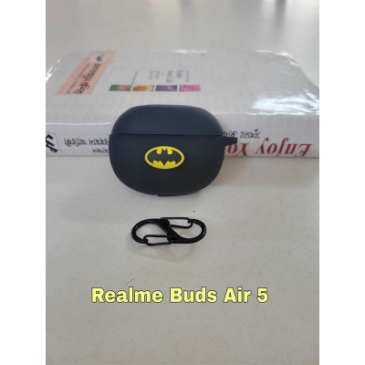 Picture of Realme Buds Air 5 Batman Edition Only cover Premium Artificial Carrying cover Shockproof Earbuds Protective Cover Box For Buds Soft Silicone Bluetooth Headphone Cover-Black