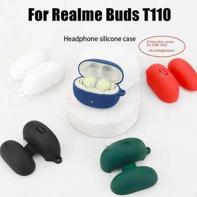 Picture of Realme Buds T110 Only cover Premium Artificial Carrying cover Shockproof Earbuds Protective Cover Box For Buds Soft Silicone Bluetooth Headphone Cover-Black