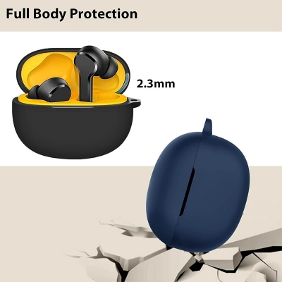 Picture of Realme Buds T110 Only cover Premium Artificial Carrying cover Shockproof Earbuds Protective Cover Box For Buds Soft Silicone Bluetooth Headphone Cover-Black