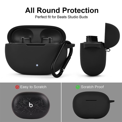 Picture of Beats Studio Buds Only cover Premium Artificial Carrying cover Shockproof Earbuds Protective Cover Box For Buds Soft Silicone Bluetooth Headphone Cover-Black