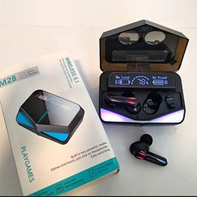 Picture of M28 Gaming Headsets TWS Bt Earphone with Mic Low Latency 9D Stereo Wireless Headphone LED Display Sports Earbuds-Black