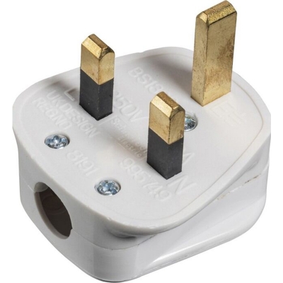 Picture of 13A 3 Pin Flat Plug Premium Quality White Connector Cord Adapter Electrical AC Power 3Pin-White