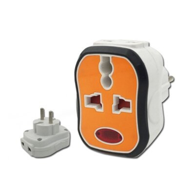 Picture of 2 Pin Multi Socket converter 2 in 3/2 Plug with light indicator Travel Adapter 1 pcs-Orange