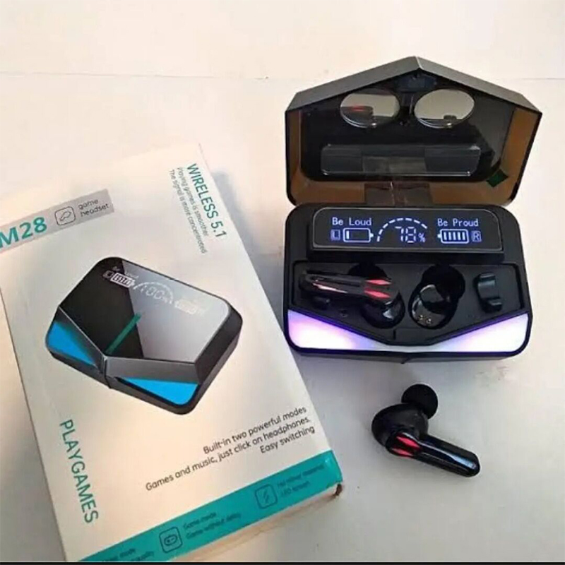 Picture of M28 Gaming Headsets TWS Bt Earphone with Mic Low Latency 9D Stereo Wireless Headphone LED Display Sports Earbuds-Black