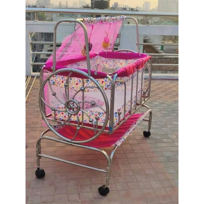 Picture of Stainless Steel Dolna Bed For New Born Baby A Cozy Nest Cradle model no SS-570 SPLENDER dolna bed with mosquito net Bacchader Dolna Baby Dolna