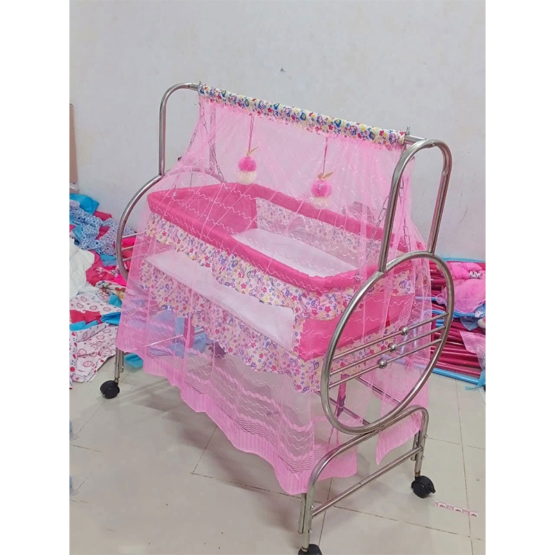 Picture of Stainless Steel Dolna Bed For New Born Baby A Cozy Nest Cradle model no SS 501 With Support dolna bed with mosquito net Bacchader Dolna Baby Dolna