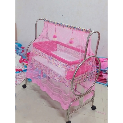 Picture of Stainless Steel Dolna Bed For New Born Baby A Cozy Nest Cradle model no SS 501 With Support dolna bed with mosquito net Bacchader Dolna Baby Dolna