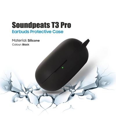 Picture of SoundPEATS T3 Pro Only cover Premium Artificial Carrying cover Shockproof Earbuds Protective Cover Box For Buds Soft Silicone Bluetooth Headphone Cover-Black