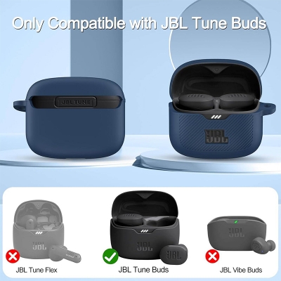 Picture of JBL Tune Buds Only cover Premium Artificial Carrying cover Shockproof Earbuds Protective Cover Box For Buds Soft Silicone Bluetooth Headphone Cover-Black