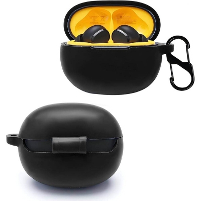 Picture of Realme Buds T100 Only cover Premium Artificial Carrying cover Shockproof Earbuds Protective Cover Box For Buds Soft Silicone Bluetooth Headphone Cover-Black