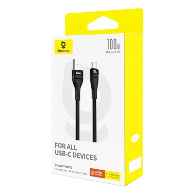 Picture of Baseus Flash 2 USB To Type-C Cable For Iphone 15 Series Samsung Pixel Huawei Black-Black
