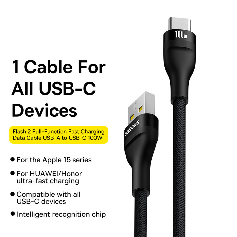 Picture of Baseus Flash 2 USB To Type-C Cable For Iphone 15 Series Samsung Pixel Huawei Black-Black