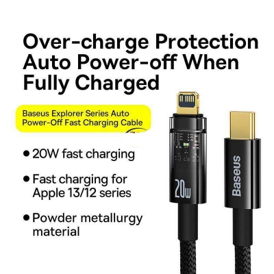 Picture of Baseus 20W PD Cable Crystal Shine Series Fast Charging Data Cable Type-C For iPhone 8 X XS XR 11 12 13 mini pro max 1.2M Purple-Black
