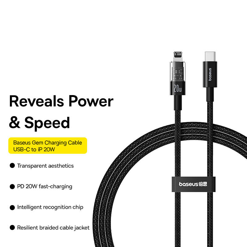 Picture of Baseus 20W PD Cable Crystal Shine Series Fast Charging Data Cable Type-C For iPhone 8 X XS XR 11 12 13 mini pro max 1.2M Purple-Black