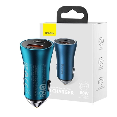 Picture of Baseus 40W Golden Contactor Pro Dual Quick Charger Car Charger USB+Type C-Blue