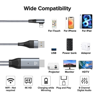 Picture of JOYROOM Iphone/Ipad to TV Lightning 4K HDMI Cable 3M-