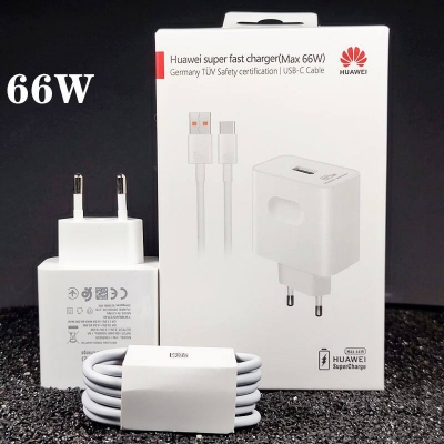Picture of Max 66W Huawei Super Fast Type C Quick Charger Adapter with Type C Cable-White