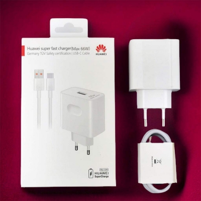Picture of Max 66W Huawei Super Fast Type C Quick Charger Adapter with Type C Cable-White