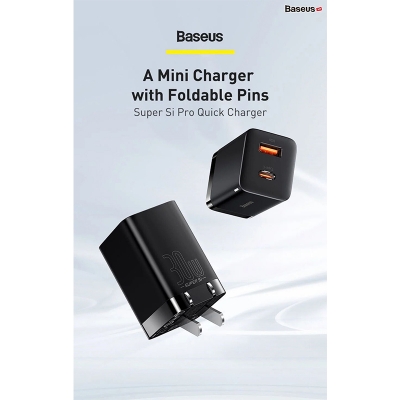 Picture of Baseus Super Si Pro Quick Charger C+U 30W US - Black-Black