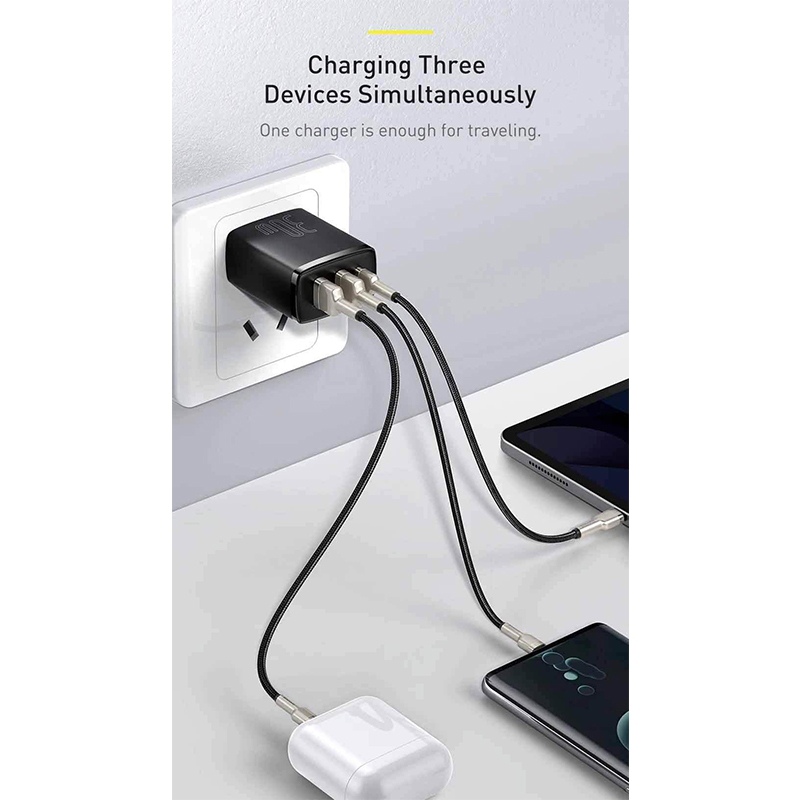 Picture of Baseus 30W USB C Quick Charger Support Type C PD Fast Charging Dual USB Port Portable Phone-Black