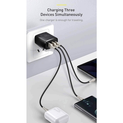 Picture of Baseus 30W USB C Quick Charger Support Type C PD Fast Charging Dual USB Port Portable Phone-Black