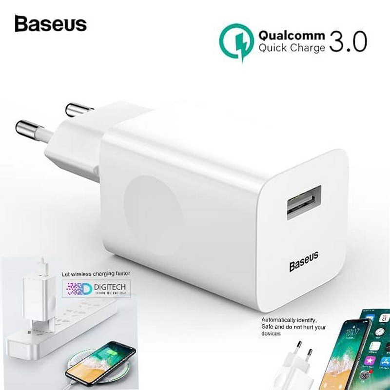 Picture of Baseus 24W Quick Charge 3.0 USB Charger QC3.0 Wall Mobile Phone-White