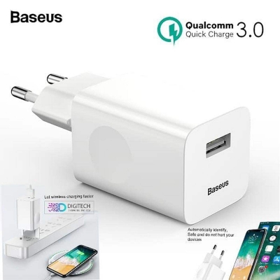 Picture of Baseus 24W Quick Charge 3.0 USB Charger QC3.0 Wall Mobile Phone-White