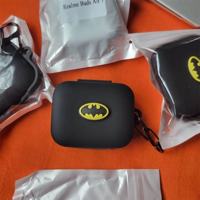 Picture of Realme Buds Air 7 Pro Batman Edition Only cover Premium Artificial Carrying cover Shockproof Earbuds Protective Cover Box For Buds Soft Silicone Bluetooth Headphone Cover-Black