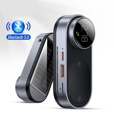 Picture of বেসিউস Solar Car FM Transmitter Bluetooth 5.0 Wireless Handsfree FM USB Car Charger Aux Bluetooth Audio MP3 Player-Black