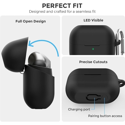 Picture of Samsung Galaxy Buds 3 Pro Only cover Premium Artificial Carrying cover Shockproof Earbuds Cover Box For Buds Soft Silicone Bluetooth Headphone Cover-Black